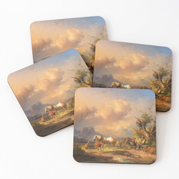 Item preview, A Peasant Resting with Grazing Animals and a Foal | Edmund Mahlknecht | 1880 Austrian Landscape Art designed and sold by CJET.