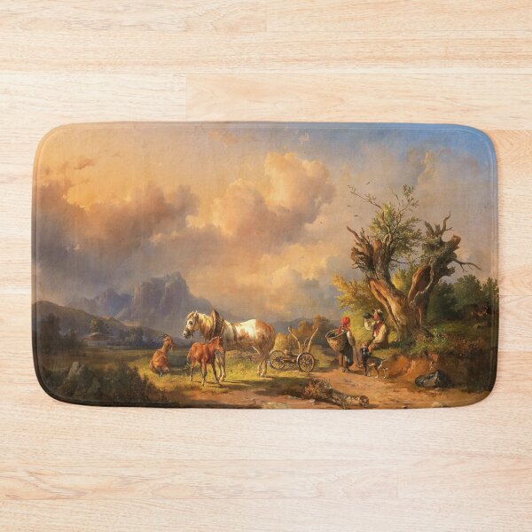 Item preview, A Peasant Resting with Grazing Animals and a Foal | Edmund Mahlknecht | 1880 Austrian Landscape Art designed and sold by CJET.