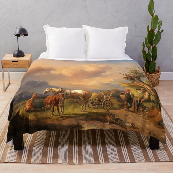 Item preview, A Peasant Resting with Grazing Animals and a Foal | Edmund Mahlknecht | 1880 Austrian Landscape Art designed and sold by CJET.