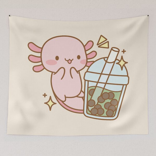 Item preview, Cute Axolotl with Matcha Boba Tea designed and sold by LuYukari.