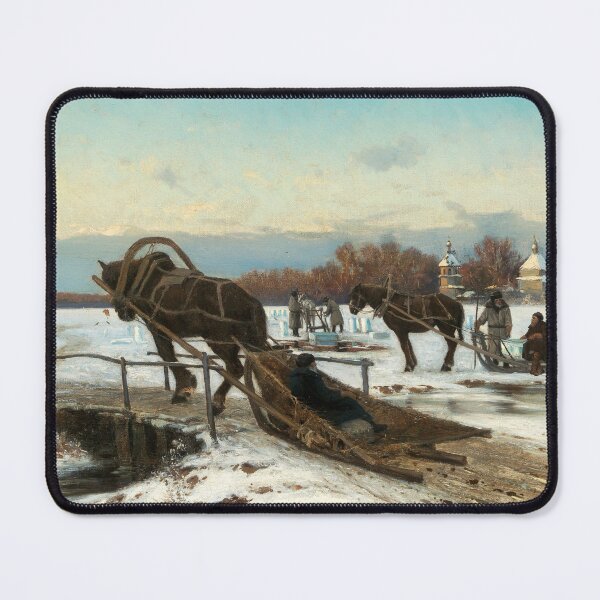 Item preview, Ice Cutting in a Warm Afternoon Light | Constantine Kryzhitsky | 1886 Russian Farm Life Landscape Art designed and sold by CJET.