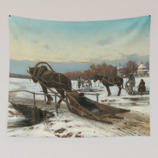 Item preview, Ice Cutting in a Warm Afternoon Light | Constantine Kryzhitsky | 1886 Russian Farm Life Landscape Art designed and sold by CJET.