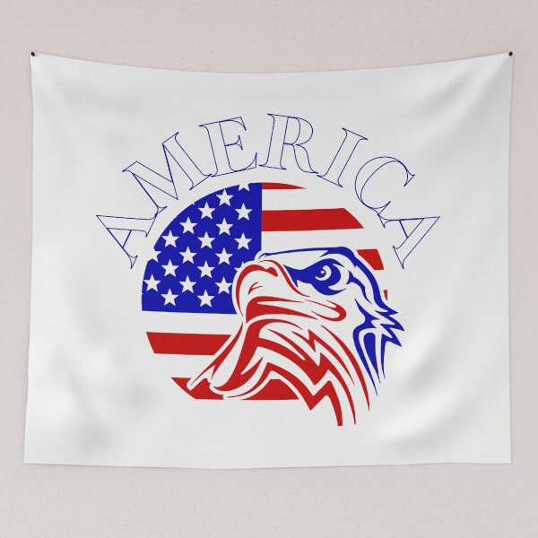 Item preview, AMERICA with a proud eagle in red, white and blue and an American flag.  designed and sold by AmericaFreedom.