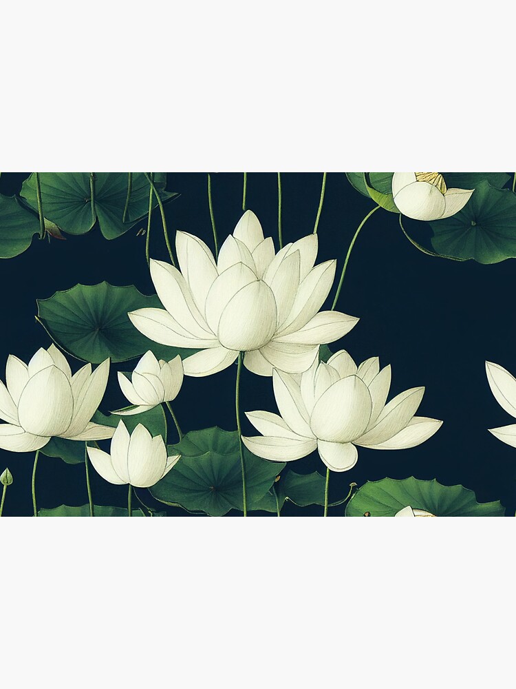 "White Lotus Flowers on Navy Background" Sticker for Sale by melbournedesign Redbubble