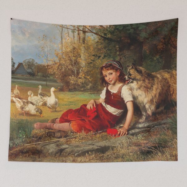 Item preview, A Young Goose Girl Resting | Anton Heinrich Dieffenbach | 1897 Wholesome Animal Art designed and sold by CJET.
