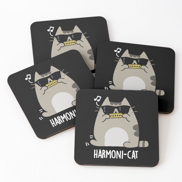 Item preview, Harmoni-cat Harmonica Funny Cat Puns (Dark BG) designed and sold by punnybone.