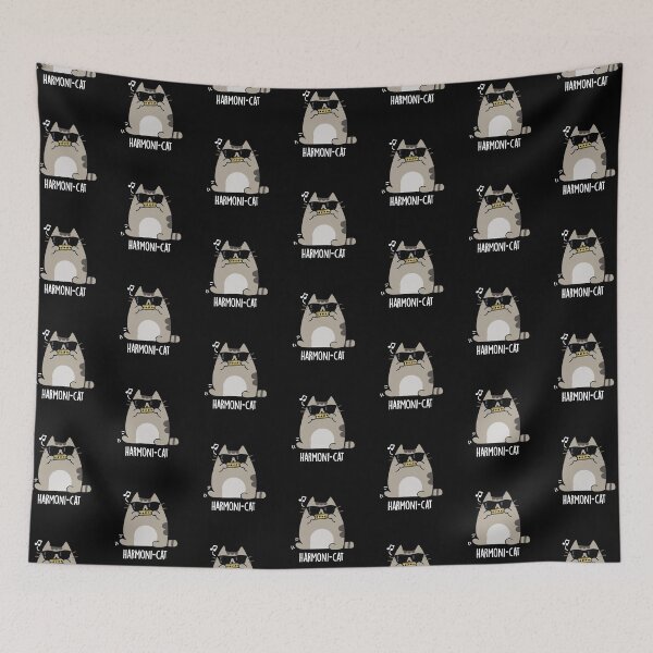 Item preview, Harmoni-cat Harmonica Funny Cat Puns (Dark BG) designed and sold by punnybone.