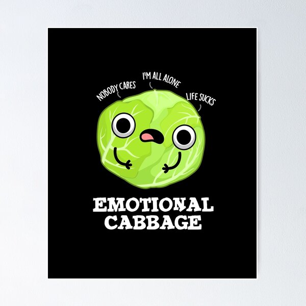 Item preview, Emotional Cabbage Funny Veggie Puns (Dark BG) designed and sold by punnybone.
