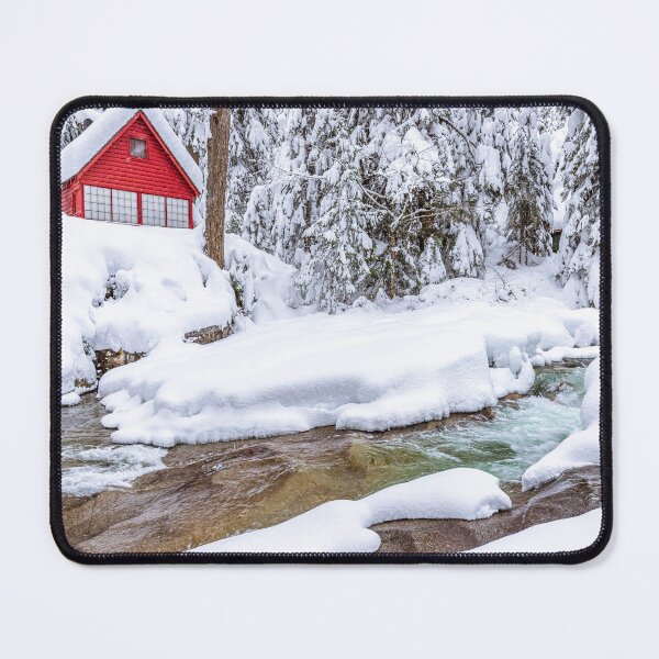 Item preview, Red Cabin by the River Covered in Fresh Winter Snow designed and sold by Open Range Studios.