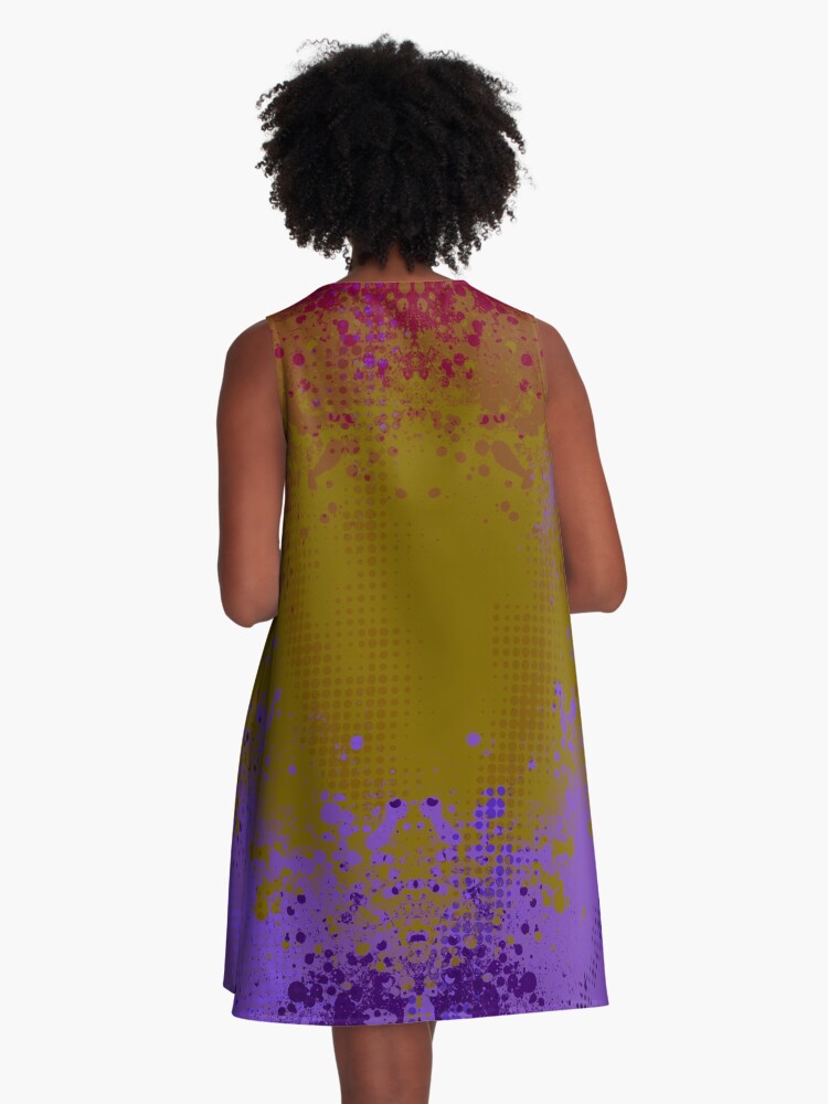 Thumbnail 3 of 4, A-Line Dress, Sky Splatters Grunge Pop Punk Vibes Neon 80's 90s designed and sold by that5280lady.