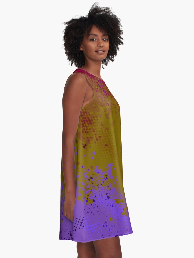 Thumbnail 2 of 4, A-Line Dress, Sky Splatters Grunge Pop Punk Vibes Neon 80's 90s designed and sold by that5280lady.