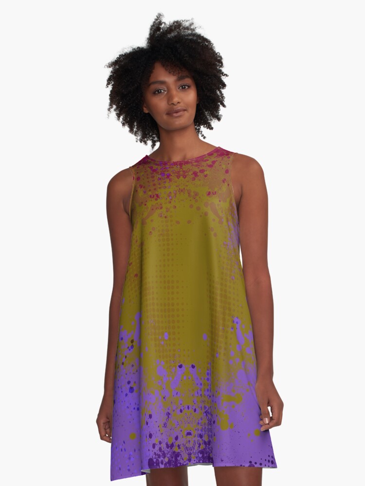 Thumbnail 1 of 4, A-Line Dress, Sky Splatters Grunge Pop Punk Vibes Neon 80's 90s designed and sold by that5280lady.