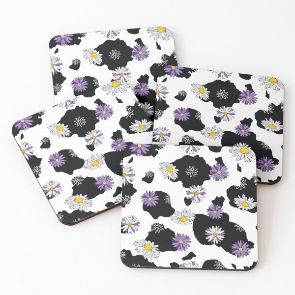 Item preview, Purple Daisies on Black and White Cow Print Pattern  designed and sold by CJAura by Claire Jane Johnson.