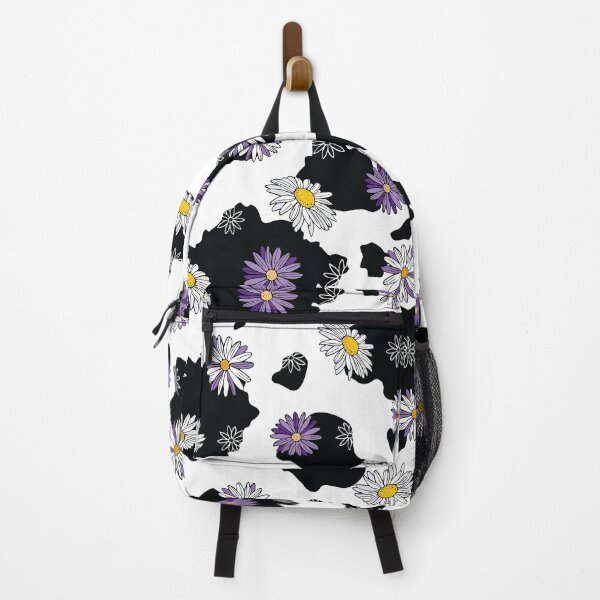 Item preview, Purple Daisies on Black and White Cow Print Pattern  designed and sold by CJAura by Claire Jane Johnson.