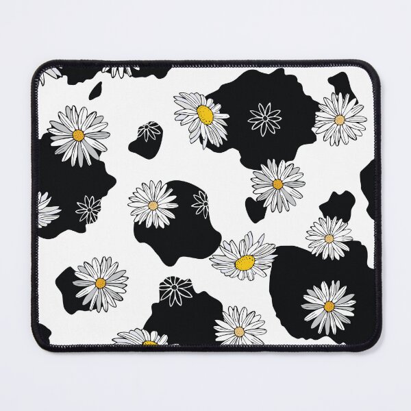 Item preview, White Daisies on Black and White Cow Print Pattern designed and sold by CJAura by Claire Jane Johnson.