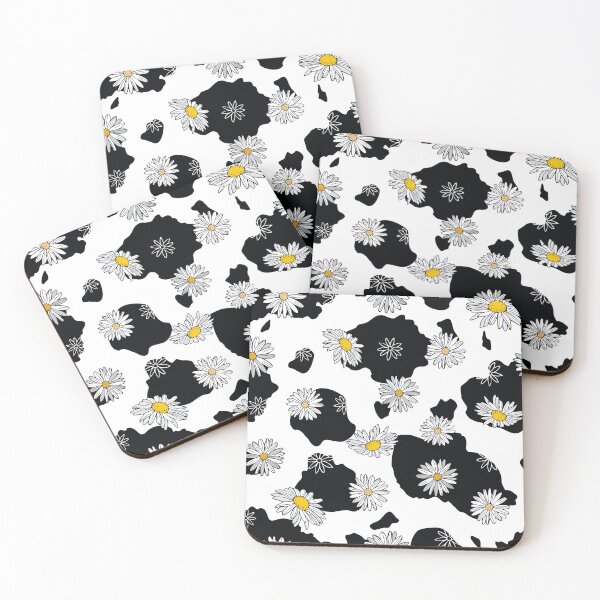Item preview, White Daisies on Black and White Cow Print Pattern  designed and sold by CJAura by Claire Jane Johnson.