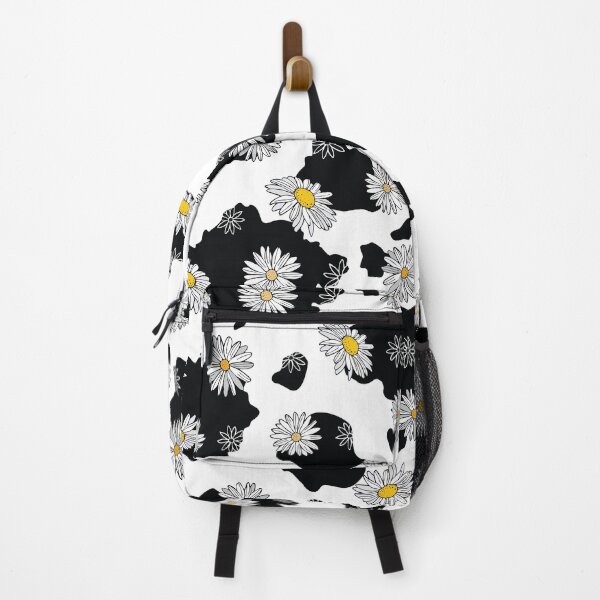 Item preview, White Daisies on Black and White Cow Print Pattern  designed and sold by CJAura by Claire Jane Johnson.