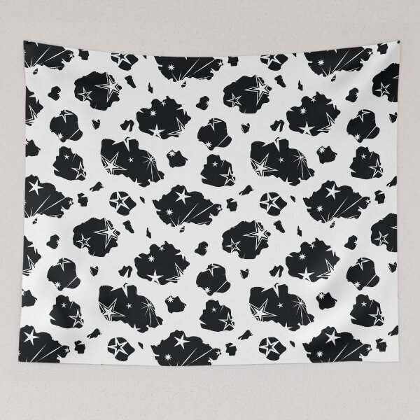 Item preview, White Stars on Black and White Cow Print Pattern  designed and sold by CJAura by Claire Jane Johnson.