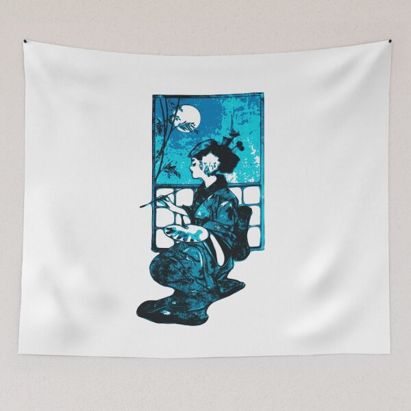Item preview, Turquoise Painting Geisha, Japan design designed and sold by Dven-Clothes.