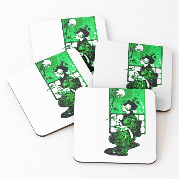 Item preview, Green Painting Geisha, Japan design designed and sold by Dven-Clothes.