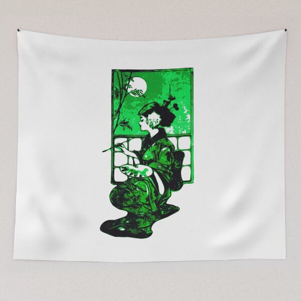 Item preview, Green Painting Geisha, Japan design designed and sold by Dven-Clothes.