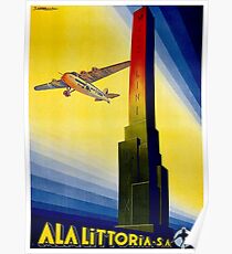 ITALY : Ala Littoria Vintage 1935 Fascist Airline Print Poster
