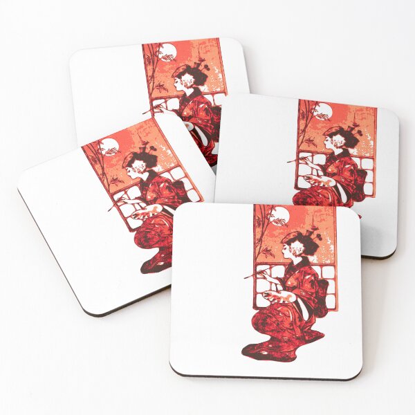 Item preview, Red Painting Geisha, Japan design designed and sold by Dven-Clothes.