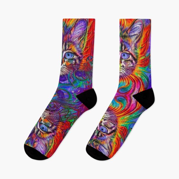 Item preview, Trippy Hippie Psychedelic Rainbow Kitten * Tie-dye Inspired Kitty Cat Mandala Seamless Funky Fun designed and sold by BadassBazaar.