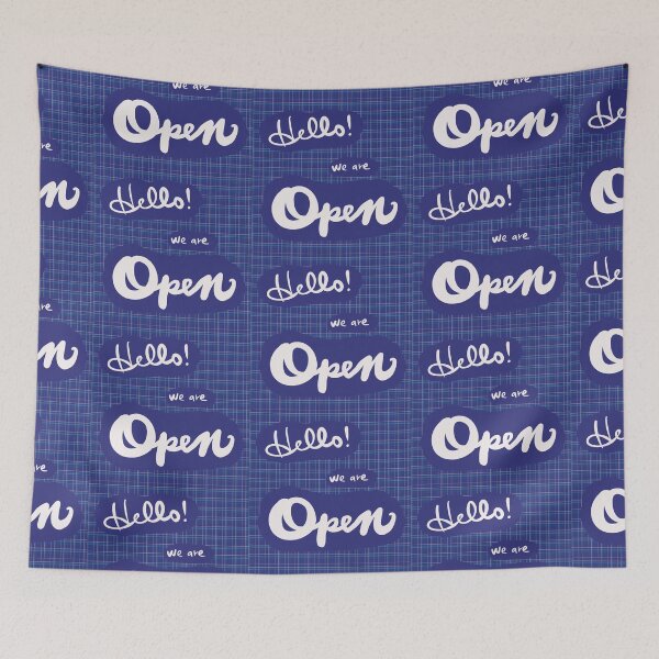 Item preview, Hello We are open sign store board shop blue small business designed and sold by Antique-Gifts.