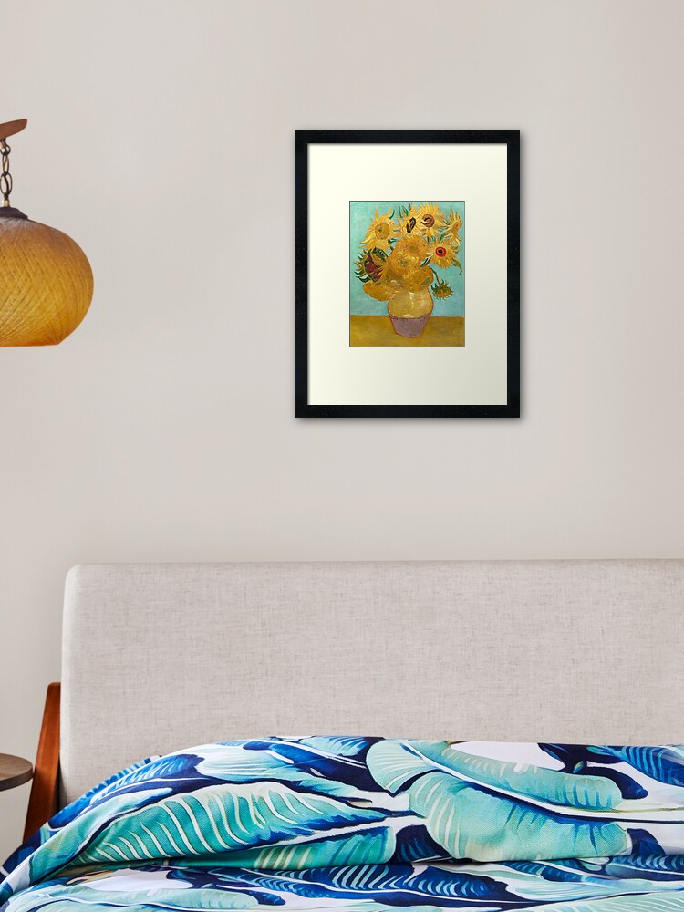 Aperçu 2 sur 7. Impression encadrée avec l'œuvre Vase avec douze tournesols par Vincent Van Gogh 1889 créée et vendue par fineearth.