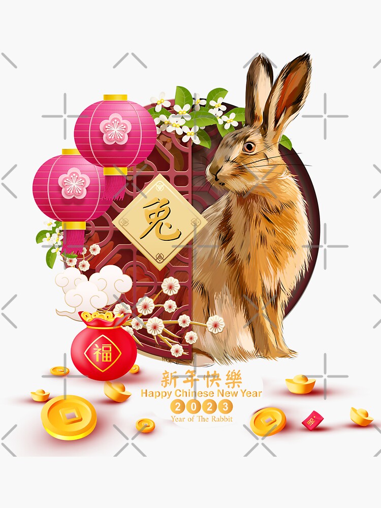 Happy New Year Of The Rabbit Chinese Zodiac Rabbit 2023 Sticker for Sale  by taogiauco