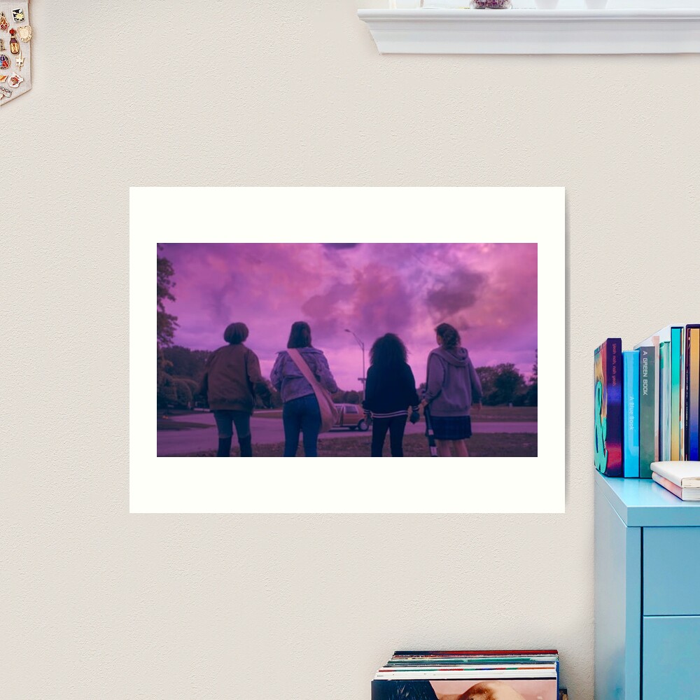 Paper Girls Erin Mac KJ Tiff TV show pink sky scene