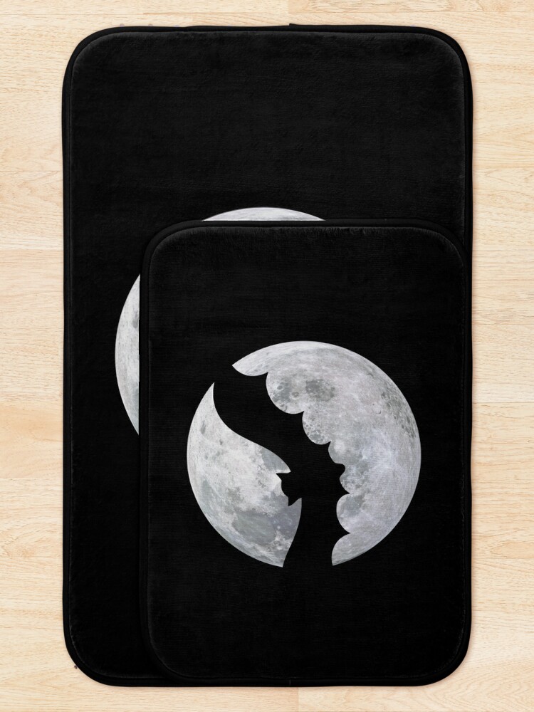 Halloween Vibes - Bat Flying Across the Full Moon Bath Mat for Sale by  humnoo