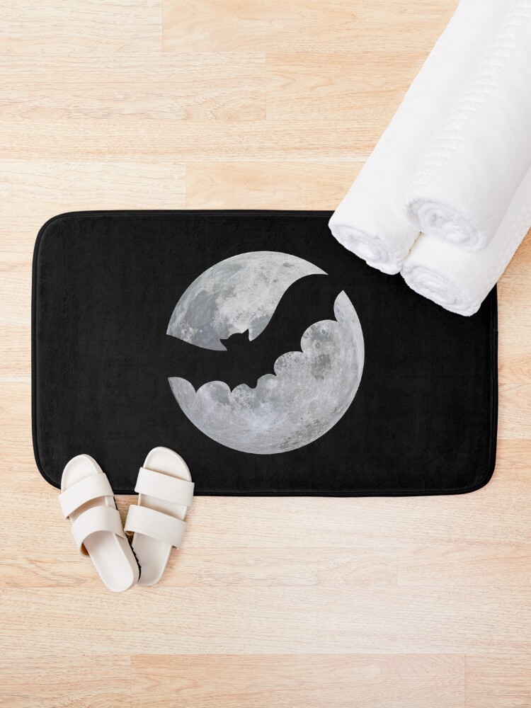 Halloween Vibes - Bat Flying Across the Full Moon Bath Mat for Sale by  humnoo