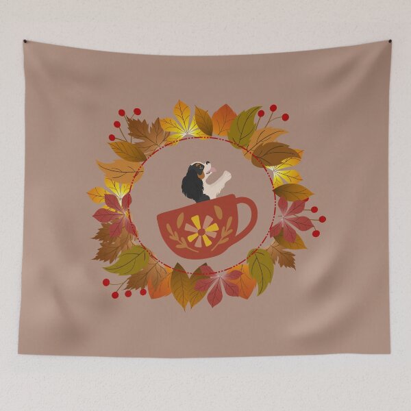 Item preview, Tricolour Cavalier King Charles Spaniel in Mug and Autumn Leaf Circle designed and sold by SeasonalDogs.