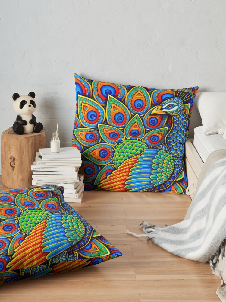 Alternate view of Colorful Paisley Peacock Rainbow Bird Floor Pillow