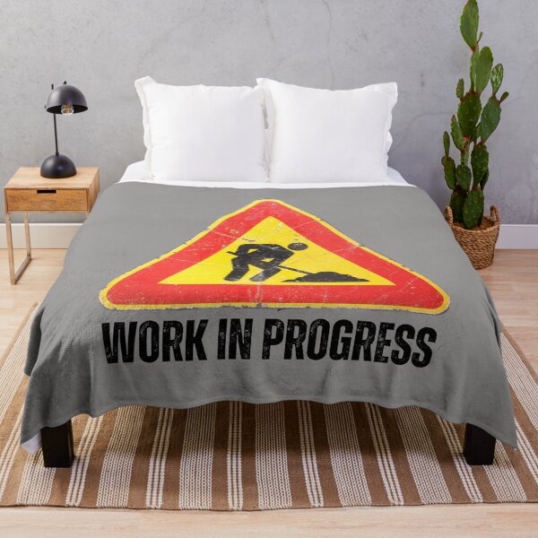 Item preview, Work in Progress. Sign. Yellow Red Black, Black Text Distressed Used designed and sold by JellyBeenzz.