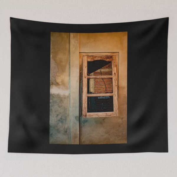 Item preview, Wooden window on yellow brown grained plastered wall. designed and sold by kall3bu.