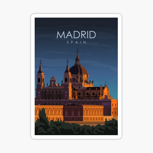 Item preview, Madrid Spain Vintage Minimal Retro Travel Poster at Night designed and sold by Stadify.