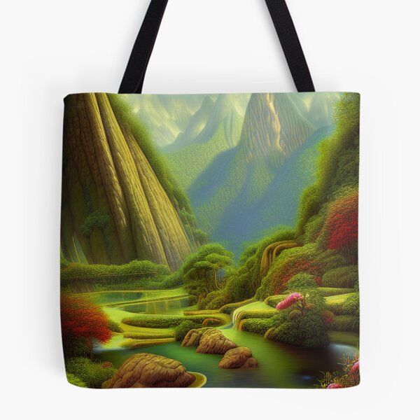 Item preview, Digital Painting Of a Lush Wet Natural Jungle, River And Mountains designed and sold by NatureFood.