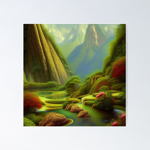 Item preview, Digital Painting Of a Lush Wet Natural Jungle, River And Mountains designed and sold by NatureFood.