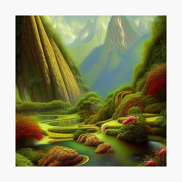 Item preview, Digital Painting Of a Lush Wet Natural Jungle, River And Mountains designed and sold by NatureFood.