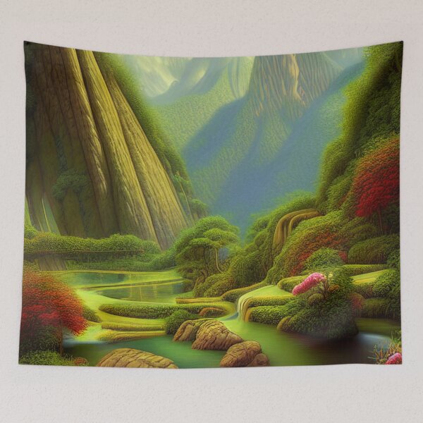 Item preview, Digital Painting Of a Lush Wet Natural Jungle, River And Mountains designed and sold by NatureFood.