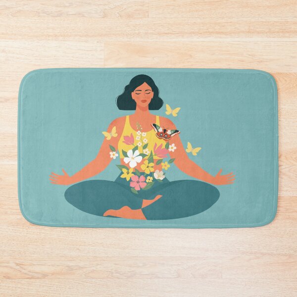 Item preview, Mindfulness, meditation and yoga background in pastel vintage colors with women sit with crossed legs and meditate illustration. designed and sold by AngelinaBambina.