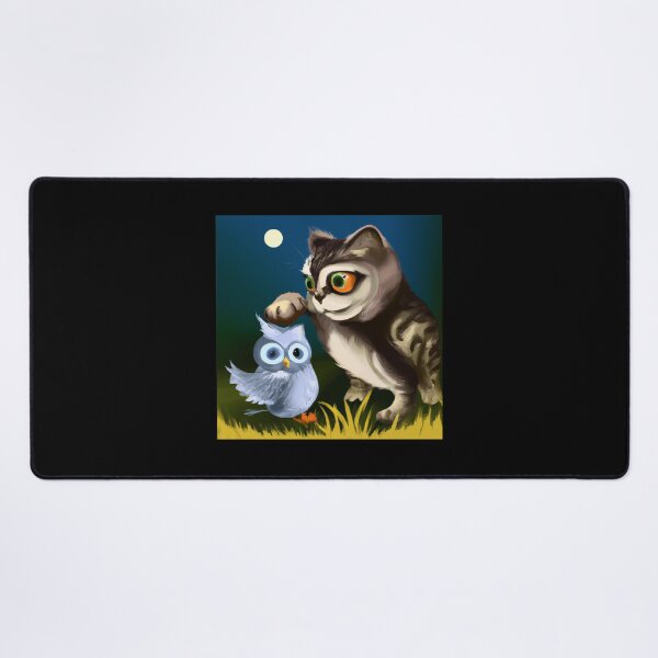 Item preview, a cat and an owl playing designed and sold by shirtkosa.