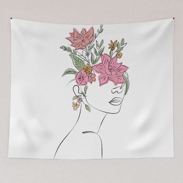 Item preview, Abstract - Girl with Flowers - Minimalistic Line Drawing -Expressions designed and sold by artswag.