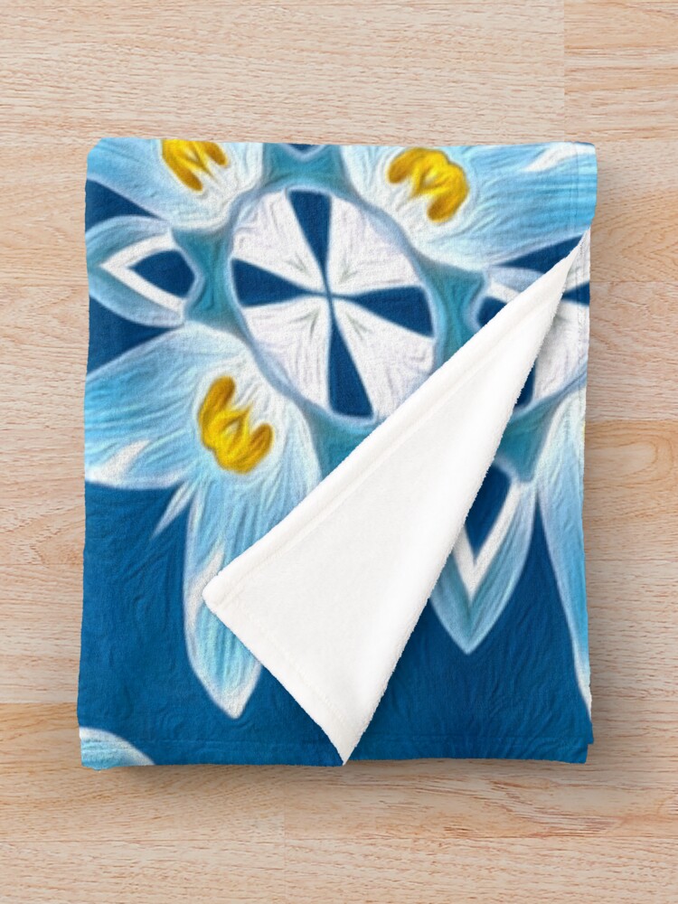 Thumbnail 3 of 6, Throw Blanket, Blue Lily Pattern designed and sold by Patternflower.