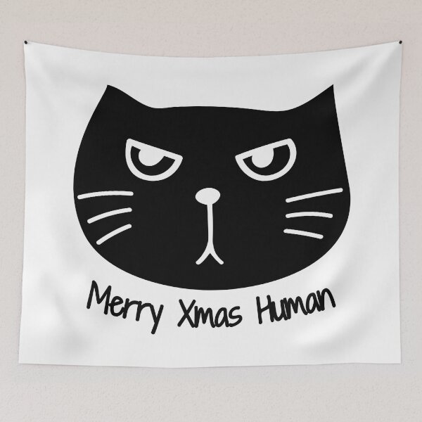 Item preview, Black cat says "Merry Xmas Human" designed and sold by Yulacreative.