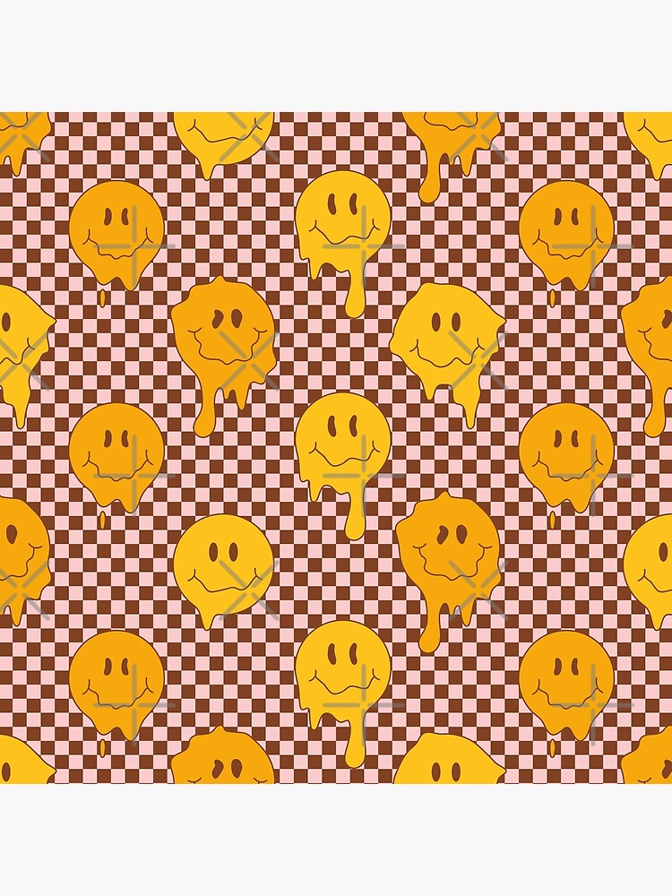 Hippie groovy melting smile faces on checkered background with distorted  squares. Psychedelic Melted Smiley Face pattern. | Tote Bag