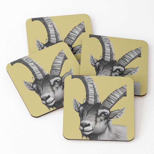 Item preview, Wild goat geometric monochrome sketch. Sand coloured background designed and sold by janesg.